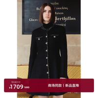 欧时力 羊毛花式呢小香连衣裙24新早春法式收腰显瘦 黑色 XL