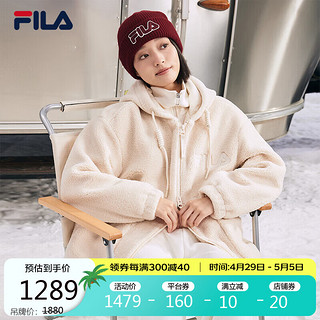 FILA 斐乐 官方女士针织外套2023冬休闲宽松连帽羊羔绒上衣