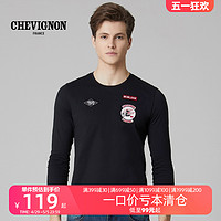 CHEVIGNON 法国尚飞扬秋装新款长袖T恤男机车系列徽章印花潮流上衣