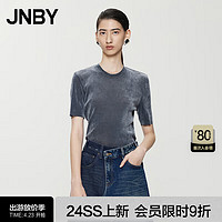 江南布衣（JNBY）24春夏T恤女弹力修身简约基础款丝绒感5X4110040 034/蓝灰 S