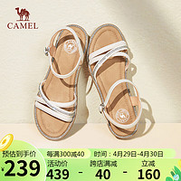 骆驼（CAMEL）坡跟凉鞋女波西米亚风水钻细带搭扣凉鞋 L24M040626 米白 38 