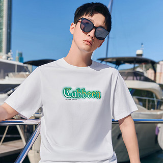 卡宾（CABBEEN）【凉感】索罗那短袖T恤男2024夏季渐变LOGO印花潮牌纯色 漂白色02 56