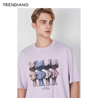 TRENDIANO系列潮牌印花短袖2024年夏季宽松小熊休闲装无性别男女T恤 粉紫 M