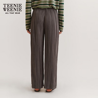Teenie Weenie小熊女装2024垂感细褶肌理感空气裤休闲裤长裤子 深灰色 170/L