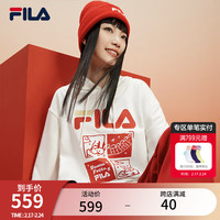 FILA斐乐连帽卫衣男女装2024春龘龘龙宽松长袖上衣 云菇白-WT 170/92A/M