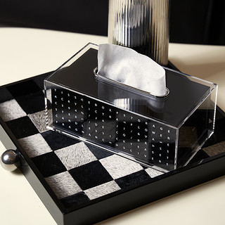 中古风黑色亚克力纸巾盒长方形餐桌收纳抽纸盒茶几纸巾套客厅摆件