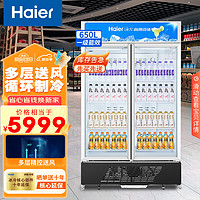 Haier 海尔 冰柜商用大容量立式展示柜冷藏保鲜风冷无霜水果饮料商超便利店玻璃门冷柜650升 620升丨约500瓶装量650HS