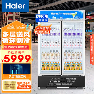 Haier 海尔 冰柜商用大容量立式展示柜冷藏保鲜风冷无霜水果饮料商超便利店玻璃门冷柜650升 620升丨约500瓶装量650HS