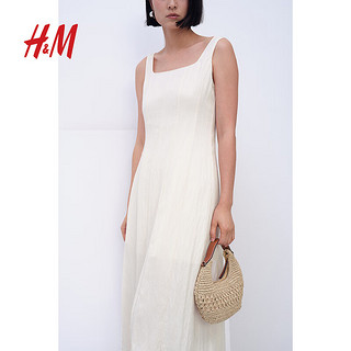 H&M女装连衣裙2024夏季修身莱赛尔宽肩带吊带中长裙1234833 白色 160/88 S