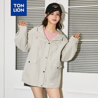 唐狮 TONLION工装外套女2024春装连帽撞色上衣夹克女休闲 浅卡其 M