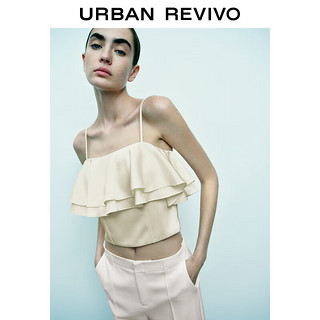 URBAN REVIVO UR2024夏季女装时尚叠层荷叶边短款拉链吊带衫UWG240102 本白 XL