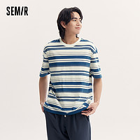 Semir 森马 短袖T恤男2024夏季新款时尚经典撞色条纹上衣基础百搭休闲装