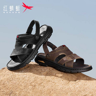红蜻蜓沙滩鞋2024夏季时尚爸爸凉鞋休闲舒适外穿两用凉鞋男WTT24015 黑色 41