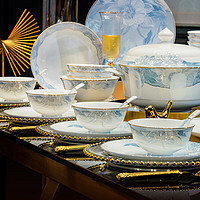 洛威 景德镇碗碟套装家用过年中式轻奢高级感乔迁陶瓷餐具陶瓷