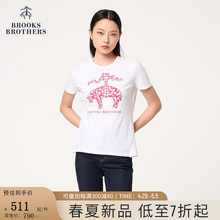 Brooks Brothers BrooksBrothers）女士24早春圆领羊图案针织衫T恤 B115-白色 M