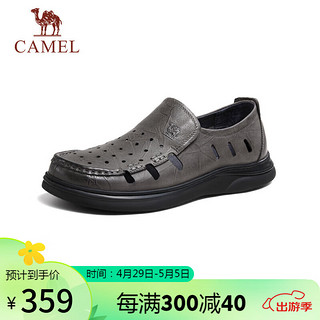 CAMEL 骆驼 男士镂空软底商务休闲皮凉鞋 G14M155654 灰色 44