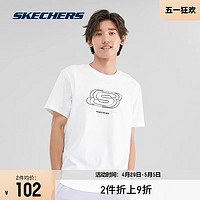 SKECHERS 斯凯奇 吸湿速干运动T恤男夏季凉感短袖白色健身透气上衣