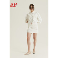 H&M女士半身裙2024夏斜纹布工装迷你半身裙1221667 奶油色 155/64 34