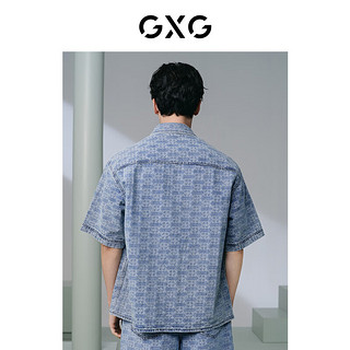 GXG男装 满身提花休闲牛仔短袖宽松衬衫外套男士上衣24年夏季 浅蓝色 180/XL