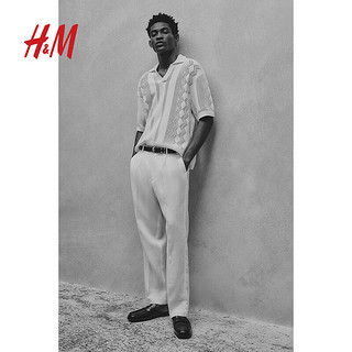 H&M 男装西裤2024年夏季男士休闲版型通勤时尚亚麻裤子1211281 白色 165/72