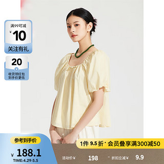 热风短袖女2024年夏季女士甜美休闲舒适亲肤时尚百搭亲肤衬衫 25黄色 S