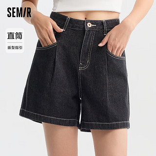 森马（Semir）【凉感】牛仔裤女简约时尚A字裤ins潮2024夏季气质短裤休闲风 牛仔黑98301 30