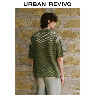 URBAN REVIVO 男士休闲撞色镂空肌理短袖针织衫 UML940022 绿色 XS