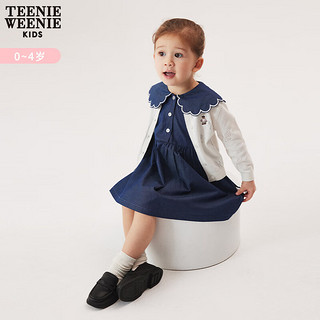 Teenie Weenie Kids小熊童装女宝宝24年夏季款甜美翻领牛仔连衣裙 深蓝色 80cm