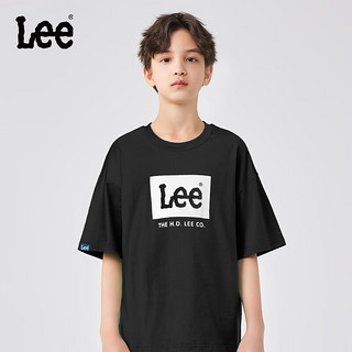 Lee儿童圆领短袖T恤2024夏季男女童纯棉舒适宽松套头上衣童装 黑色 140cm