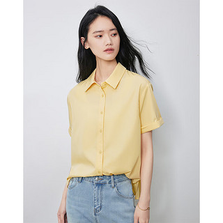 初语设计感翻袖polo领衬衫女2024夏季短袖t恤小众上衣开衫 黄色 L