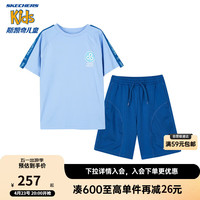 SKECHERS 斯凯奇 儿童短袖T恤短裤夏季两件套男童舒适运动套装L224B015 波斯蓝/03UD 150