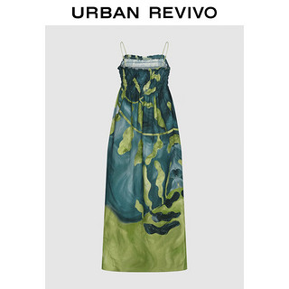 URBAN REVIVO 女士古着艺术油画感印花打揽连衣裙 UWH740042 绿色印花 XS