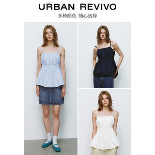 URBAN REVIVO 女士甜美少感压褶荷叶边吊带衫 UWU240039 本白 L