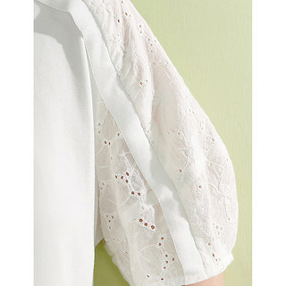 茵曼（INMAN）法式镂空绣花T恤2024夏女装设计感拼接插肩短袖圆领上衣 珍珠白 M