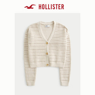 HOLLISTER24春夏辣妹宽松休闲镂空钩针织开衫 女 357936-1 奶油色 M (165/92A)