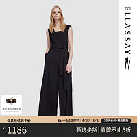 歌力思（ELLASSAY）2024春夏高腰绑带显瘦通勤职业连体裤女EWD352K00600 经典黑（5.10） XS