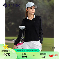 Rapido 雳霹道 2024年女士GOLF高尔夫拼接毛衫运动翻领毛衣CP4151Z05 黑色 165/88A