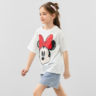 迪士尼童装女童卡通米妮短袖T恤2024年夏季儿童女孩宝宝半袖洋气 本白 140