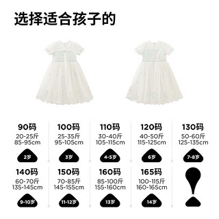 迪士尼童装女童公主网纱连衣裙2024夏季儿童时尚甜美洋气裙子 本白 110S(100)