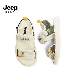 Jeep吉普男童凉鞋2024夏季透气软底中大童露趾防滑儿童运动沙滩鞋 奶油米 34码 鞋内长约21.8cm