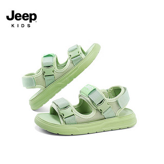 Jeep吉普男童凉鞋儿童夏季2024童鞋夏款女童宝宝软底防滑沙滩鞋子 动感绿 38码  鞋内约长24.1cm