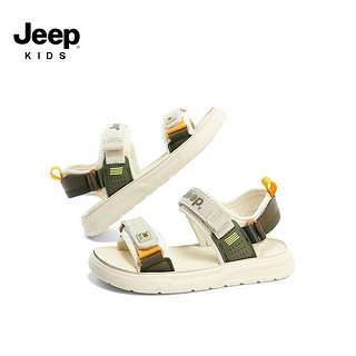 Jeep吉普男童凉鞋2024夏季透气软底中大童露趾防滑儿童运动沙滩鞋 奶油米 30码 鞋内长约19.2cm