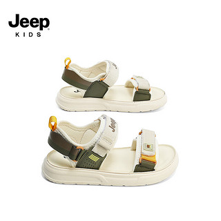 Jeep吉普男童凉鞋2024夏季透气软底中大童露趾防滑儿童运动沙滩鞋 奶油米 30码 鞋内长约19.2cm
