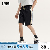 Semir 森马 休闲中裤男夏季松紧腰直筒针织运动慢跑短裤时尚潮流撞色百搭