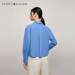 TOMMY HILFIGER 24春夏女装纯棉简约小绣标净色宽松短款长袖衬衫41898 宝蓝色C30 32（XS）