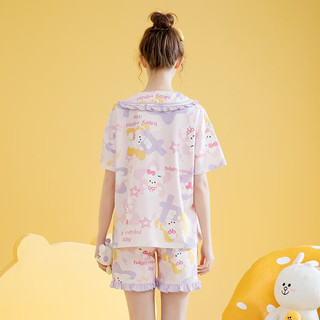 芬腾睡衣女纯棉【可妮兔IP联名】2024年夏季可爱娃娃领薄款家居服套装 樱花粉 L