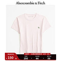 ABERCROMBIE & FITCH女装 24春夏休闲百搭小麋鹿紧身短袖圆领T恤 358176-1 浅粉色2  刺绣标识 L (165/104A)