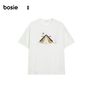 bosie-2024年夏季白色短袖T恤男款趣味帐篷设计T恤潮 本白色 160/80A