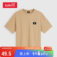 Baleno 班尼路 春夏港风休闲印花圆领短袖男口袋潮流T恤上衣 沙土色024K XL