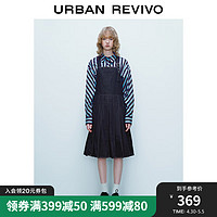 URBAN REVIVO UR2024春季女装复古时髦挂脖设计感牛仔背带裙UWU840037 蓝色 L